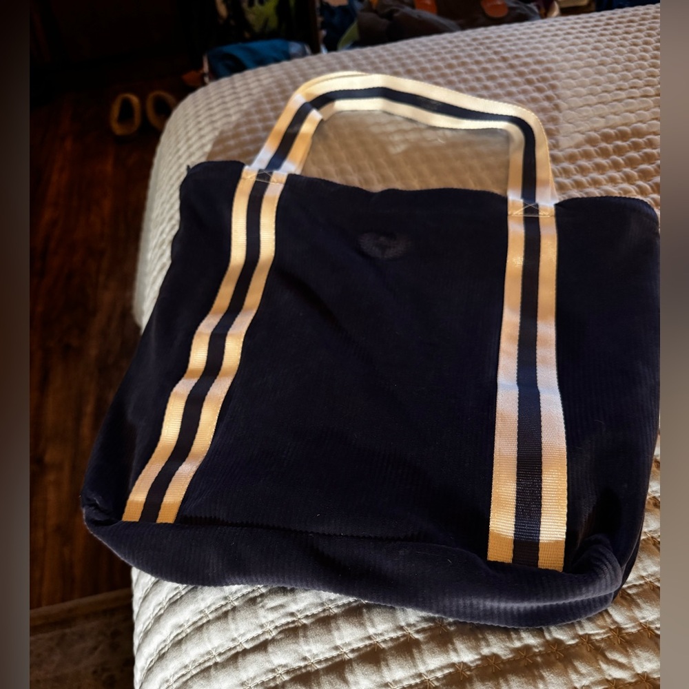 PINK Victoria's Secret Navy Messenger Bag with Tan Striped Handles